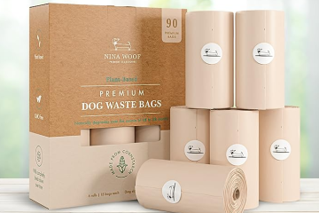 尼娜汪汪狗粪袋带手柄 - 200个可堆肥和生物降解的狗粪袋，适用于幼犬散步、旅行、厚实的驯养用品，优质玉米淀粉宠物垃圾袋，不漏不香味，15"x 8"